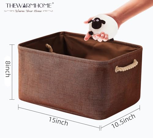 TheWarmHome Decorative Basket Rectangular Fabric Storage Bin Organizer Basket with Handles for Clothes Storage (Brown, Large-1Pack,15L*10.5W*8H) - color: Brown, size: Large - 15Lx10.5Wx8H