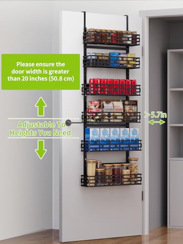 6-Tier Over The Door Pantry Organizer, Pantry Organizers and Storage, Metal Hanging Spice Rack, Over the Door Organizer for Home & Kitchen, Laundry Room Bathroom, Black - color: BlackOpenwork, size: 6-Tier