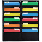 Essex Wares - 12 Pocket File Pocket Chart, Black, 14" Wide x 55" Tall - Versatile Wall Hanging File Folder Organizer for Classroom, Office, Home, and More - Wall Folder Organizer - 12 Pockets - size: 12 Pocket
