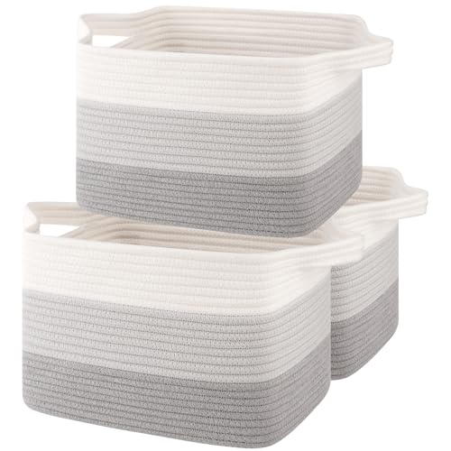 OIASKET Storage Baskets for Organizing, Woven Baskets for Shelves, Rectangle Decorative Organizer for Storage Clothes, Toy, Books, Towels Nursery Bins 3 Pack (Gradient Grey, 13"x9.85"x8.7") - color: Gradient Grey, size: 13"x9.85"x8.7"