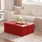 HAUSFRAU 31.5 Inches Ottoman with Storage Bench, Folding Ottoman Bench Small Foot Rest Stool, Bedroom Bench with Flipping Lid, Linen Red - color: Red, size: 13"D x 31.5"W x 13"H