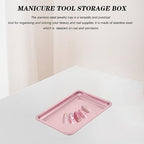 Beavorty Stainless Steel Jewelry Tray Pink Ring Holder Multi-Functional Nail Tool Organizer Trinket Storage Plate with Stable Feet 7X5 Inches - color: Pink
