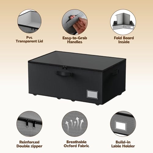 Under Bed Storage with Wheels, 2-Pack Under Bed Storage Containers, No Assemble Required 10 inches Height, Rolling underbed storage Drawers, Underbed Storage Bins for Shoes, Clothes, Blankets, Toys - color: Black