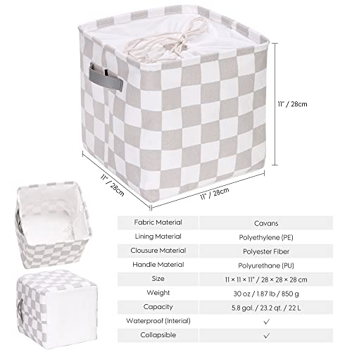 Hinwo 3-Pack Cubic Organizer Shelf Bins, Canvas Fabric Storage Baskets with Handles, 22L/5.8-Gal Square Storage Bins, Cubes, Collapsible Storage Box, 11 x 11 x 11 Inches (S, Grey Checkerboard) - color: Grey Checkerboard, size: S/11 x 11 x 11"/3-Pack