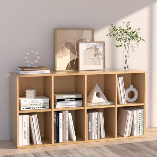 Wooden 8 Cube Storage Organizer with Closed Back Panel,White Cube Shelf Cubby Storage Organizer with Compartments for Living,Bookshelf, Easy to Install (Oak, 8 Cube-11in) - color: Oak, size: 8 Cube-11in