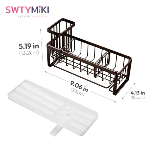SWTYMIKI Sponge Holder for Kitchen Sink - Sink Caddy with Brush Holder Self-draining Sponge Caddy Organizer with Divider Stainless Steel Kitchen Accessories Storage for Countertop, Bronze - color: Bronze