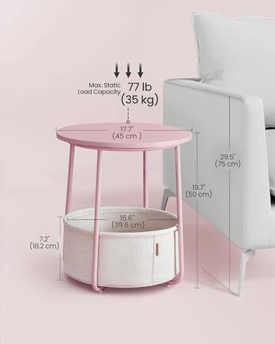 VASAGLE Nightstands, Set of 2 Small Round Side Tables with Fabric Basket, Bedside End Tables, for Bedroom, Jelly Pink and Cream White ULCT668R01 - color: Jelly Pink + Cream White