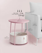 VASAGLE Nightstands, Set of 2 Small Round Side Tables with Fabric Basket, Bedside End Tables, for Bedroom, Jelly Pink and Cream White ULCT668R01 - color: Jelly Pink + Cream White