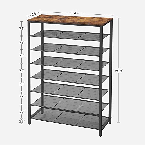 VASAGLE 8 Tier Shoe Rack, Shoe Organizer for Closet, Entryway, 32-40 Pairs of Shoes, Large Shoe Rack Organizer with 7 Metal Mesh Shelves, 11.8 x 39.4 x 59.8 Inches, Rustic Brown and Black ULBS012B01 - color: Rustic Brown, size: 8 Tiers (39.4"W)