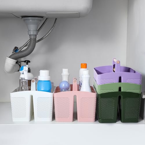 rejomiik Portable Shower Caddy Basket Plastic Cleaning Caddy Organizer Storage Tote with Handle for Bathroom, College, Dorm Room Essentials, Green - color: Green