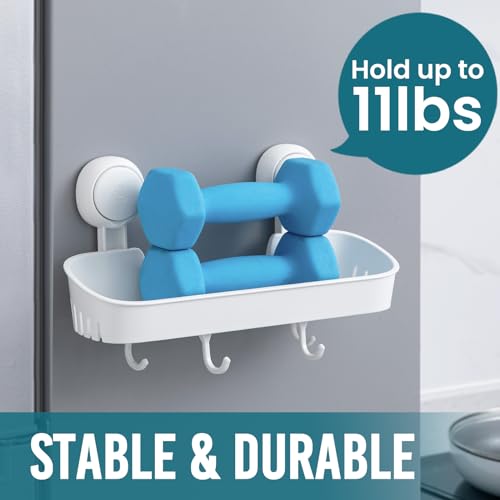 TAILI Shower Caddy with 4 Hooks Suction Cup Shower Shelf Hanging Bathroom Rack Removable & Reusable No Drilling Plastic Wall Mounted Bath Shelves Storage White - style: Modern