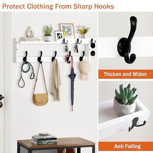 29'' Coat Rack Wall Mount with Shelf, Coat Hanger Wall Mount with Key Hooks and Mail Holder, Wood Entryway Floating Shelf with Hooks and Storage, Hat Rack for Wall Key Holder Mail Organizer - color: White, size: 29 Inch Long