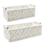 Nonam Macrame Storage Baskets, Boho Decor Style Woven Storage Boxes for Home Organization, Toilet Tank Shelf Cabinet Organizer Baskets,Set of 2 - White