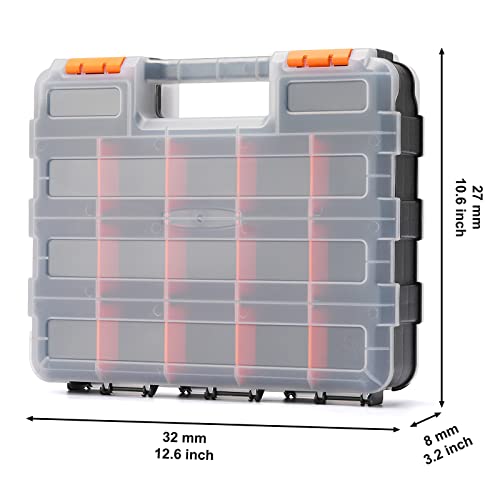 CASOMAN Double Side Tool Organizer, with Impact Resistant Polymer and Customizable Removable Plastic Dividers, Hardware Box Storage, Excellent for Screws,Nuts,Small Parts, Black/Orange. 2-Pieces Pack - size: 2 Piece Set, Black/Orange