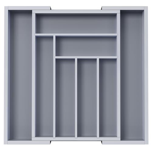 Pipishell Bamboo Expandable Drawer Organizer for Utensils Holder, Adjustable Cutlery Tray, Wood Drawer Dividers Organizer for Silverware, Flatware, Knives in Kitchen, Bedroom, Living Room(M-Grey) - color: Grey, size: Medium