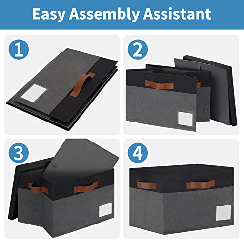 GhvyenntteS Extra Large Storage Bins with Lids, Foldable Fabric Storage Boxes with Lids and Handles, Storage Baskets with Lid and Label for Home Office (3 Pack, Grey&Black, 15.75" x 11.8" x 10.2") - color: Grey with Black, size: Extra Large-3 Pack