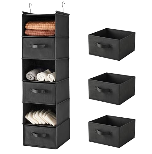 MAX Houser 6 Tier Shelf Hanging Closet Organizer, Closet Hanging Shelf with 2 Sturdy Hooks for Storage, Foldable (Black-D3) - color: Black-d3