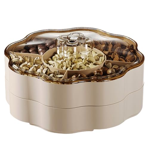 Candy Box Dry Fruit Container With Lid For Living Room 5 Compartments Snacks Organiser For Household Use - color: 2-tier, size: cream color
