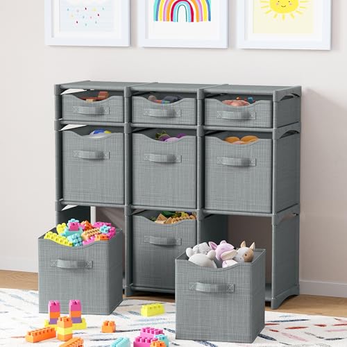 Cube Storage Organizer with Storage Bins Included - The Perfect Closet Organizers and Storage Solution. Includes 9 Storage Cubes, Great For Toy Storage, Closet Storage, Clothes Storage (Grey) - color: Grey, size: 9 Storage Cubes
