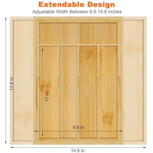 Youpehom Bamboo Utensil Organizer for Kitchen Drawers, Expandable Utensil Tray and Cutlery Silverware Holder,Wood Drawer Dividers with 7 Adjustable Slots - size: 7 Slots Expandable