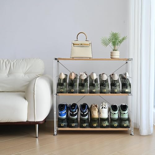 shoe slots organizer, Clear Shoe Stacker, Adjustable Level Shoe Rack,Storage Space Saver for Sneakers Display (Green Transparent, 6Pack) - color: Green Transparent, size: 6Pack