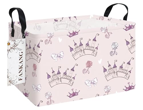 FANKANG Storage Bins, Nursery Hamper Canvas Laundry Basket Foldable with Waterproof PE Coating Large Storage Baskets for Kids Boys and Girls, Office, Bedroom, Clothes,Toys(Rec-Princess Castle - color: Rec-Princess Castle