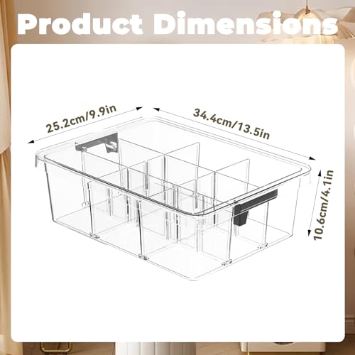 Socks Bra Underwear Drawer Organizer for Closet, 2 PCS Plastic Storage Box with 9 Removable Compartments and Lid, Clear Dresser Drawer Organizer Storage Container with Dividers for Sock Ties Belts - color: Clear-9 Grids