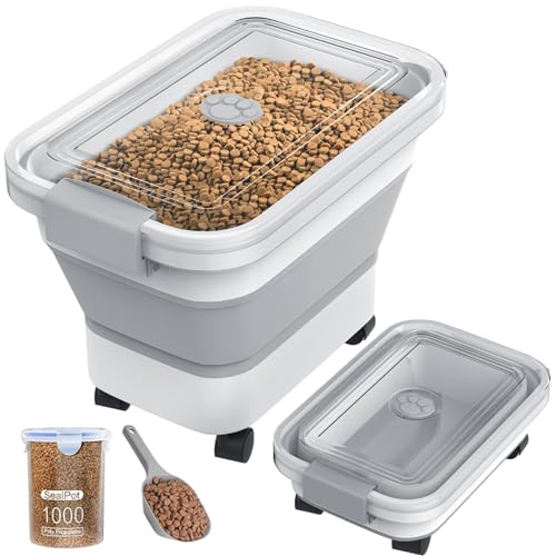 20-23 Lbs Dog Food Storage Container, Collapsible Dog Food Container with Transparent Airtight Lid,Multifunctional Pet Food Storage Container for Dog Cat,Rice,Flour,Pet Food Scoop and Dog Bowl - color: Clear/23 lbs