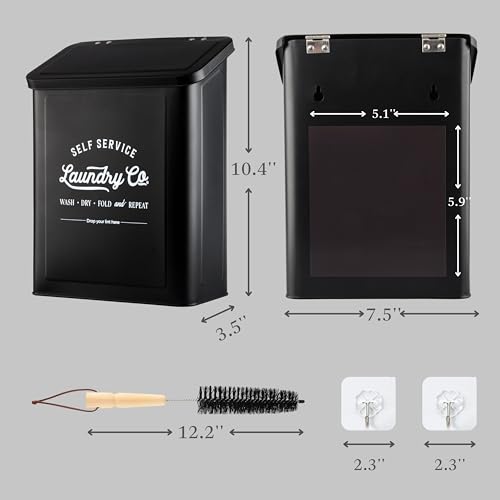 MONJITA Magnetic Lint Bin for Laundry Room, Wall Mounted Lint Trash Can with Lid for Dryer, Laundry Room Organization and Storage with Brush(Black) - color: Black