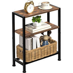 Narrow Side Table for Small Space, 2-Tier Small End Table with Shelf Holder, Slim Nightstand, Skinny Snack Couch Table in Living Room, Bedroom, Study, Kitchen and Balcony (Rustic Brown &Black) - color: Rustic Brown