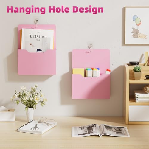 Marbrasse 2 Pack Magnetic File Holder - Paper Holder, Pocket Organizer,Hanging Wall File Organizer Office Supplies Storage, Magazine Mail Organizer Case for Notebooks,Planners,Letter (Pink) - color: Pink Holder-2L