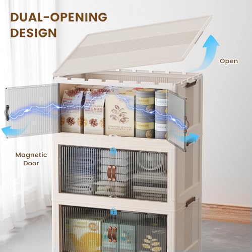 SAILUN 116Gal/464Qt Stackable Storage Bins Folding Collapsible Storage Bins with a Lid, Closet Organizers and Storage,Blush White 26" W x 17" D x 56.7" H - color: Blush White, size: 1 Lid 4 Pack-26" W x 17" D x 56.7" H