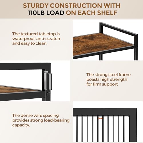 3-Tier Metal Storage Rack with Industrial Wheels,Mesh Shelving Unit with Wooden Table top,Adjustable Shelf,23.6-Inch Width,15.8-Inch Depth, for Kitchen, Laundry,Pantry,Plant,Black - color: Brown Panel, size: 3 Tier (23.6"W x 15.8"D)