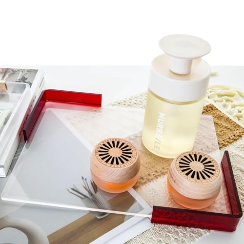9"x12" Clear Acrylic Serving Tray with Red Handles, Sturdy Huge Capacity Acrylic Tray for Coffee, Juice, Kitchen and Desk Organizer, Storage Tray - color: Clear - Red Border
