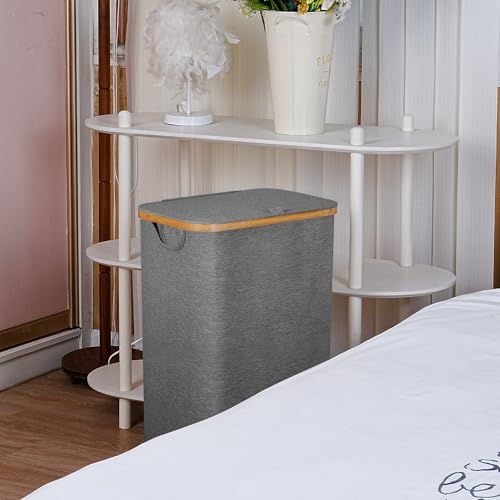 Laundry Basket with Wheels,100L Hampers for Laundry,Large Laundry Hamper with Lid and Bamboo Handles,Collapsible & Waterproof Tall Cloth Hamper for Dormitory Family,Grey - color: Grey, size: 100L with Wheels