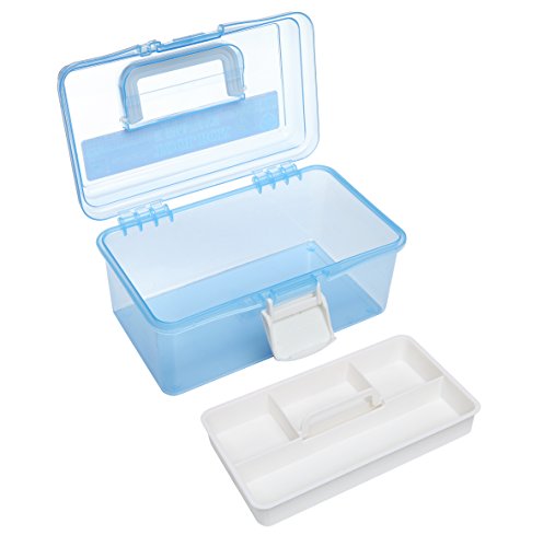 MyGift 10 Inch Plastic Storage Box with Removable Tray, Blue Craft Organizer and Art Storage Box, Multipurpose Storage Container for Tools, Playdoh, Bead, Sewing, Medicine, Tackle, Art Supply