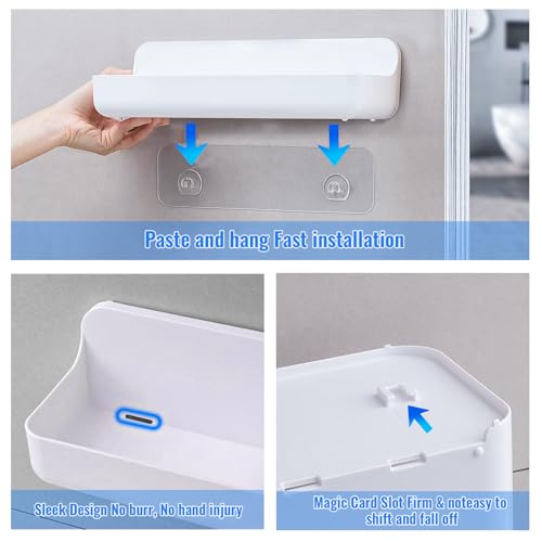 Diesisa 2pc Acrylic Wall Mounted Shower Caddy, Adhesive Shelf, Bathroom Shelves for Wall, No Drilling Hang Walls,Stick on Shelf, with Self Adhesive Tape, for Bathroom, Kitchen, Living Room - color: 2pcs-white