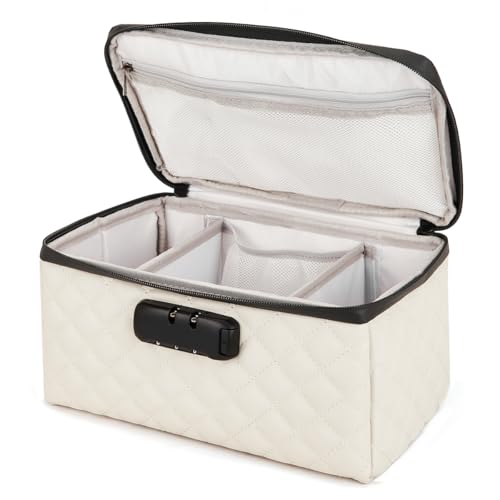 KaAutoler Portable makeup box with Lock, Large Capacity Travel Makeup Case Organizer, Makeup Bags for Girls Traveling With Handle and Divider Makeup Bag (off-white) - color: off-white