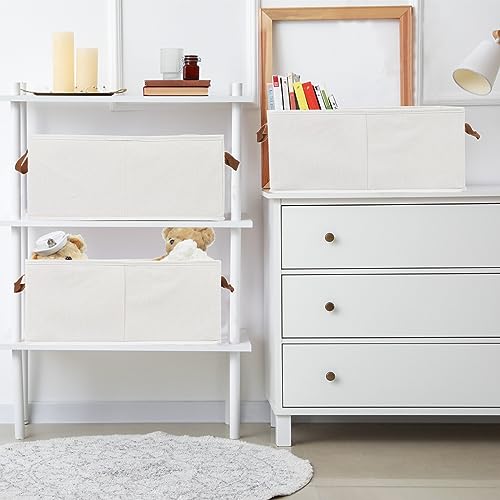 Fordonral Pack of 3 Large Capacity Storage Bins Closet Organizer System, Sturdy Foldable Boxes for Organizing Clothing, Sheets, Toys, Books - Shelf Shelves Basket Bin Linen White - color: White