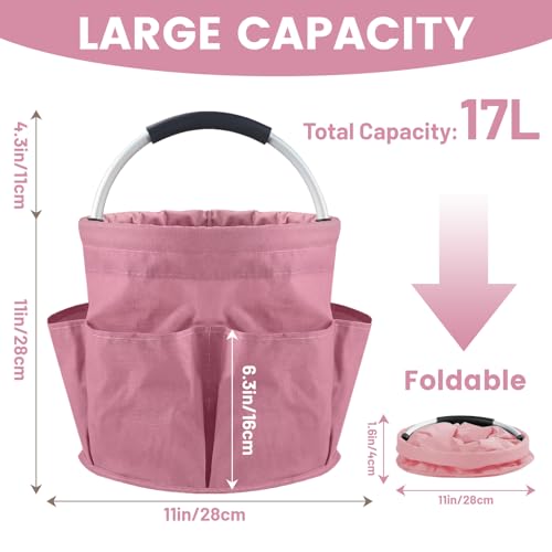 Cleaning Caddy with Handle and 6 Pockets, 17L Cleaning Supplies Organizer, 600D Oxford Fabric Storage Basket, Multifunctional Bucket Bag for Picnics, Camping, Gardening, Bathing (Pink) - color: Pink