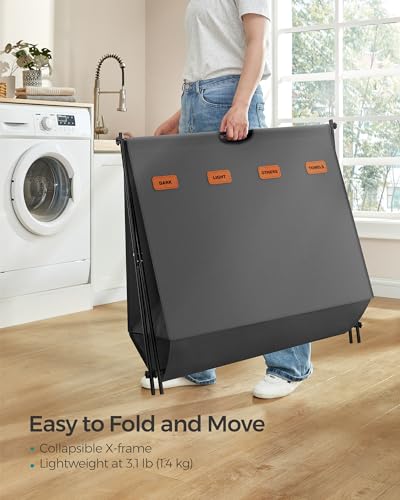 SONGMICS Laundry Hamper, Laundry Basket, 40.9 Gal. Laundry Sorter 4 Sections, Collapsible X-Frame, Clothes Organizer with Customizable Labels, Laundry Room, Bedroom, Bathroom, Slate Gray ULCB140G01 - color: Slate Gray, size: 155 L
