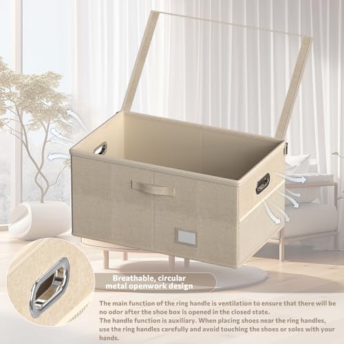Shoe Organizer for Closet, Shoe Box Storage Containers Fit 18 Pairs Foldable Shoe Storage Bins with Clear Cover & Adjustable Dividers for Shoes Blankets Linen Clothing (Beige, (24.4*16.5*12.9)x1) - color: Beige, size: (24.4*16.5*12.9)x1