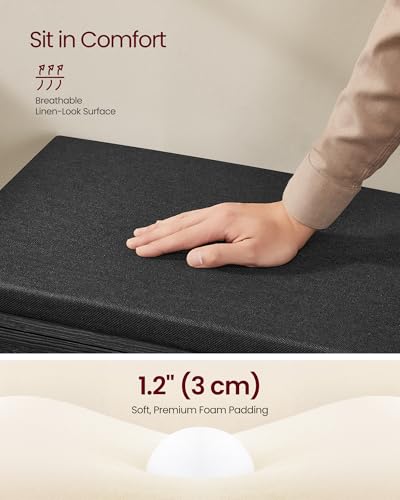 VASAGLE Shoe Storage Bench with Cushion, 3-Tier Entryway Bench with Padded Seat, Doors, Adjustable Shelves, 14 x 47.6 x 20.7 Inches, for Hallway, Bedroom, Charcoal Gray and Ink Black ULSB048BA01 - color: Charcoal Gray + Ink Black, size: 14"D x 47.6"W x 20