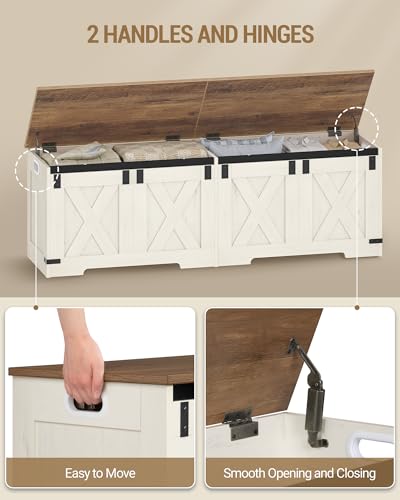 Hzuaneri 59" Storage Chest, Large Storage Trunk with 2 Hinges, Farmhouse Wooden Box Bench, Lift-Top Organizer Chest, Entryway Trunk for Bedroom, Living Room, White and Brown SB15014X - color: White and Brown, size: 15.7"D x 59"W x 19.1"H