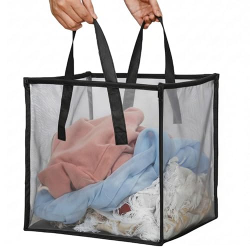 Zopeal 1 Pack Popup Laundry Hamper 13 Inch Collapsible Laundry Baskets with Handles Mesh Clothes Baskets Portable Single Layer Foldable Clothes Hamper Square Bin for Washing (Black,Single-layer) - color: Black, size: Single-layer