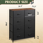 WLIVE Tall Fabric Dresser with 8 Drawers, Storage Tower with Fabric Bins, Double Dressers, Chest of Drawers for Closet, Bedroom, Living Room, Hallway, Dorm, Black and Rustic Brown - color: Black and Rustic Brown, style: General