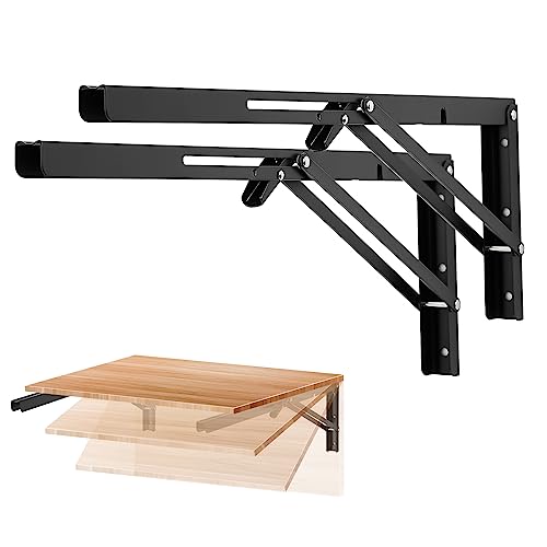 Ravinte -2 Pack 20 Inch Folding Shelf Brackets – Matte Black, Heavy Duty Collapsible Brackets for Tables and Benches – Space-Saving Design - size: 20 Inch