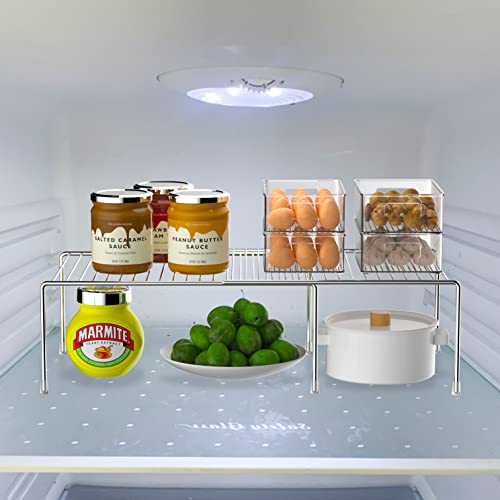 Kitchen Cabinet Expandable Shelf Organizers Set of 4, Adjustable Metal Wire Pantry Storage Shelves, Plate Dish Organizer Rack for Cabinets, Cupboard, Counter, Freezer, Countertop, Chrome