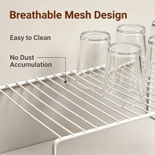 iPEGTOP Kitchen Cabinet Storage Shelf Rack, Set of 2 Large (15.7 x 9.4 Inch) Rustproof Metal Wire Shelves Spice Shelf Rack Cupboard Organizer for Pantries Countertops Utensils Organization, White - color: White
