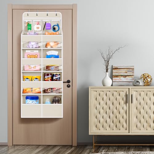 Univivi 5-Shelf Fabric Door Storage Over Door Hanging Organizer with 8 Large Pockets and 4 Small PVC Pockets Closet Cabinet Wall Mount Hanging Storage Organizers for Baby Nursery (Beige Pattern) - color: Beige Pattern (Upgraded), size: 5 LAYER